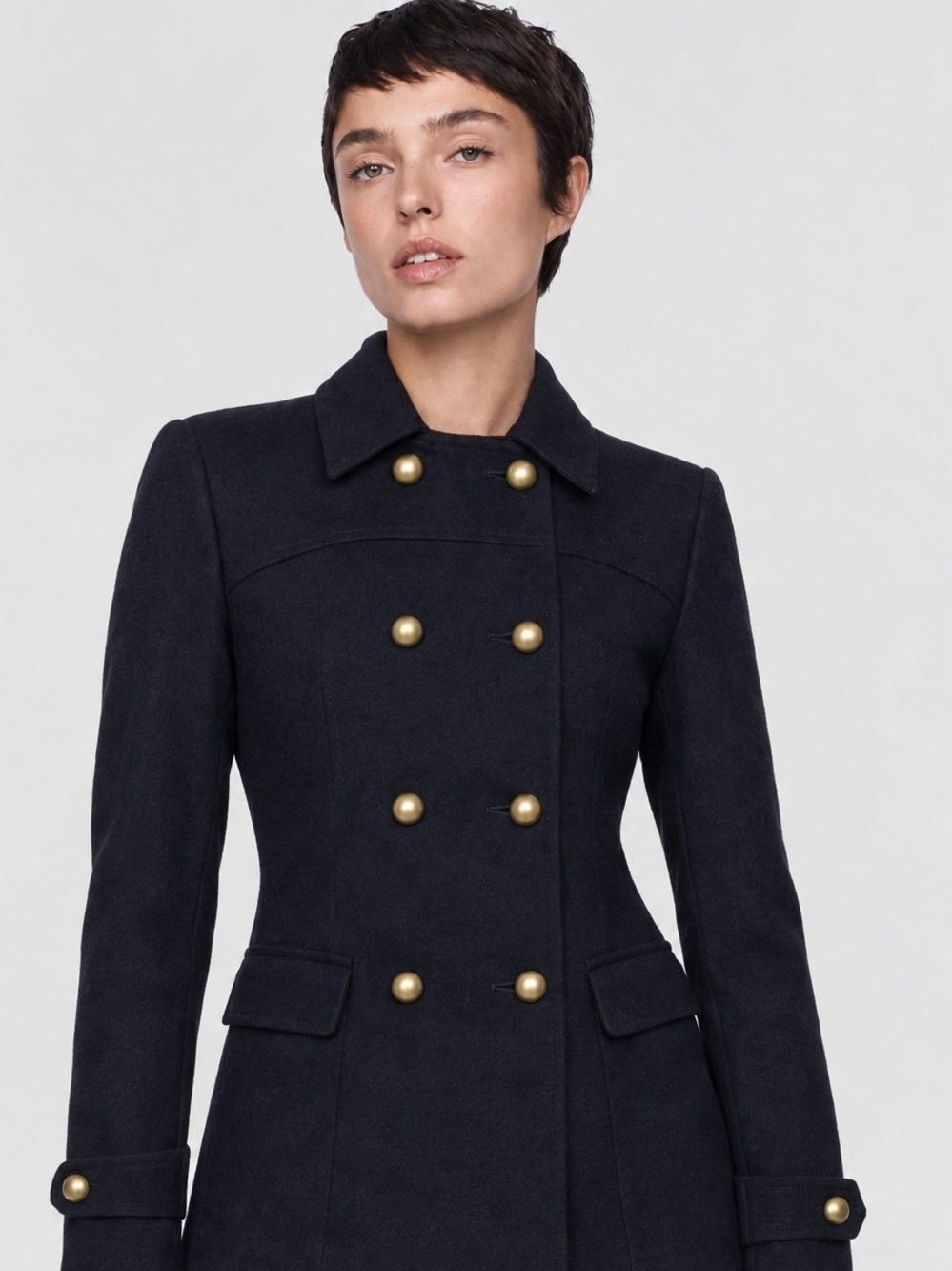 Express Black Wool Blend Military Pea Coat Size Small Classic Preppy